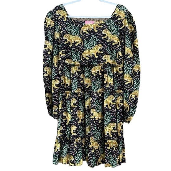 Just‎ Darviny Jungle Safari Tiger Animal Print Mini Dress Floral Tiered Medium - Picture 7 of 14